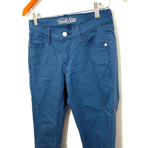 Old Navy Rockstar Blue Polka Dot Stretch Slim Fit Low Rise Denim Jeans Sz 8 - Picture 3 of 7